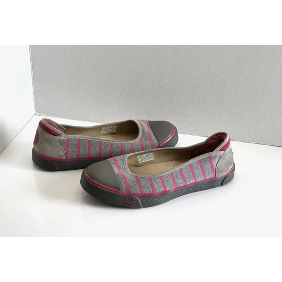 UGG Shoes - UGG Neema Women’s Size 10 Grey Pink Striped Ballet Flats Slip On Comfort Shoes